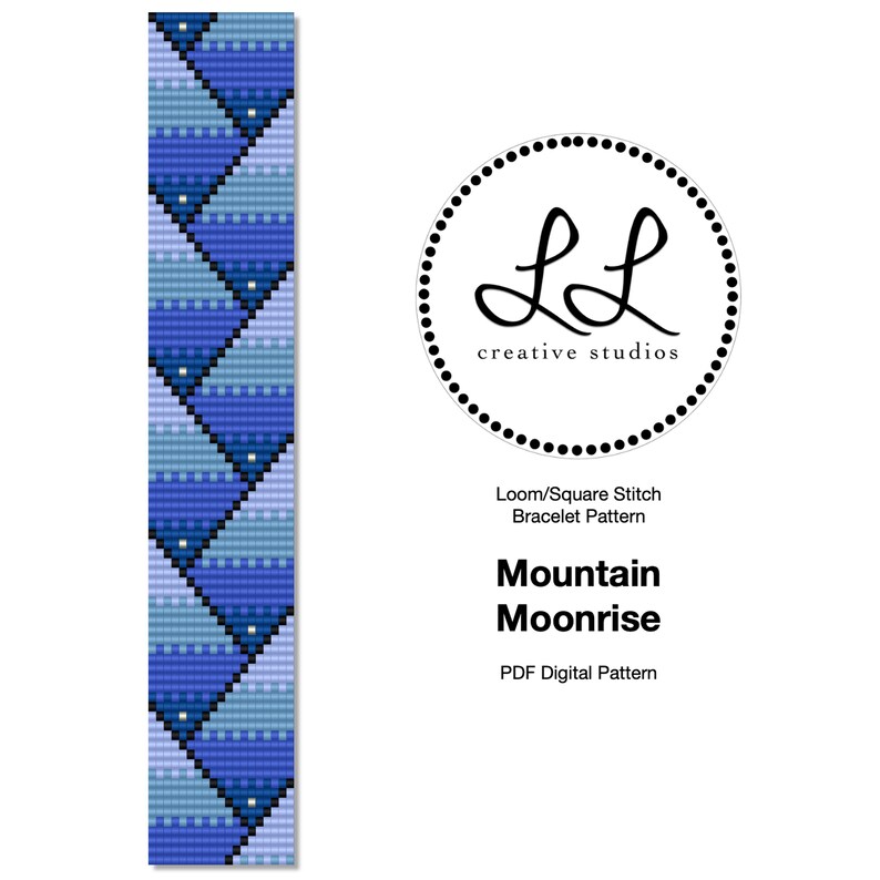 Loom or Square Stitch Miyuki Delica Bracelet Beading Pattern Mountain Moonrise image 1