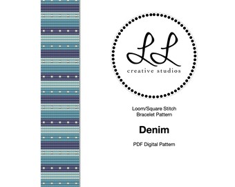 Loom or Square Stitch Miyuki Delica Bracelet Beading Pattern - Denim