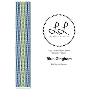 Peyote Miyuki Delica Bracelet Beading Pattern - Blue Gingham