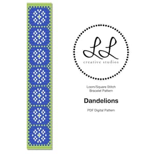 Loom or Square Stitch Miyuki Delica Bracelet Beading Pattern - Dandelions