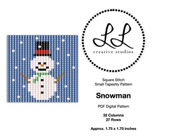 Square Stitch Miyuki Delica Small Tapestry Beading Pattern - Snowman