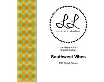 Loom or Square Stitch Miyuki Delica Bracelet Beading Pattern - Southwest Vibes