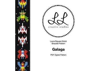 Loom or Square Stitch Miyuki Delica Bracelet Beading Pattern - Galaga Retro Games