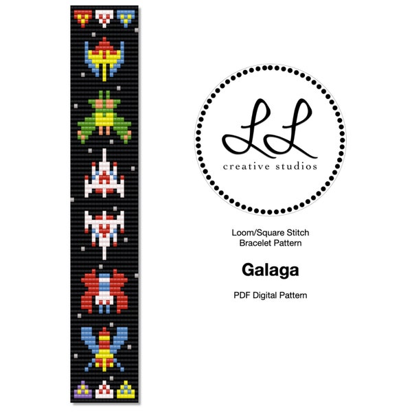 Loom or Square Stitch Miyuki Delica Bracelet Beading Pattern - Galaga Retro Games