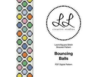 Loom or Square Stitch Miyuki Delica Bracelet Beading Pattern - Bouncing Balls