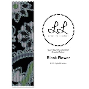 Peyote Miyuki Delica Bracelet Beading Pattern - Black Flower