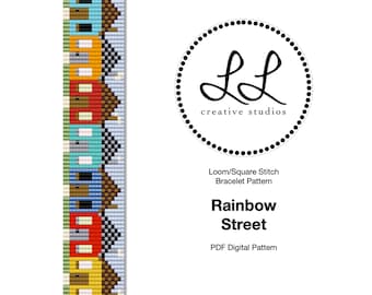 Loom or Square Stitch Miyuki Delica Bracelet Beading Pattern - Rainbow Street