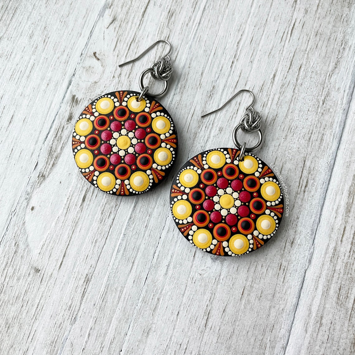 Mandala Earrings Dot Mandala Dot Painting Dot Art Hand | Etsy