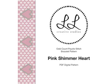 Peyote Miyuki Delica Bracelet Beading Pattern - Pink Shimmer Heart