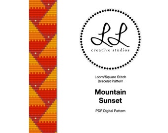 Loom or Square Stitch Miyuki Delica Bracelet Beading Pattern - Mountain Sunset
