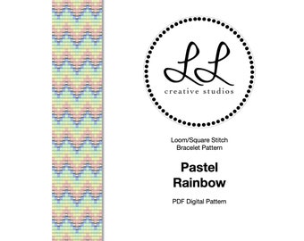 Loom or Square Stitch Miyuki Delica Bracelet Beading Pattern - Pastel Rainbow