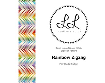 Loom or Square Stitch Miyuki Delica Bracelet Beading Pattern - Rainbow Zigzag