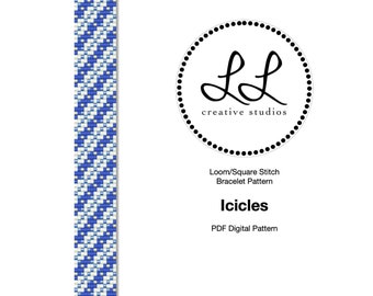 Loom or Square Stitch Miyuki Delica Bracelet Beading Pattern - Icicles
