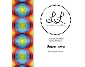 Loom or Square Stitch Miyuki Delica Bracelet Beading Pattern - Supernova