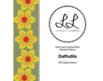 Peyote Miyuki Delica Bracelet Beading Pattern - Daffodils