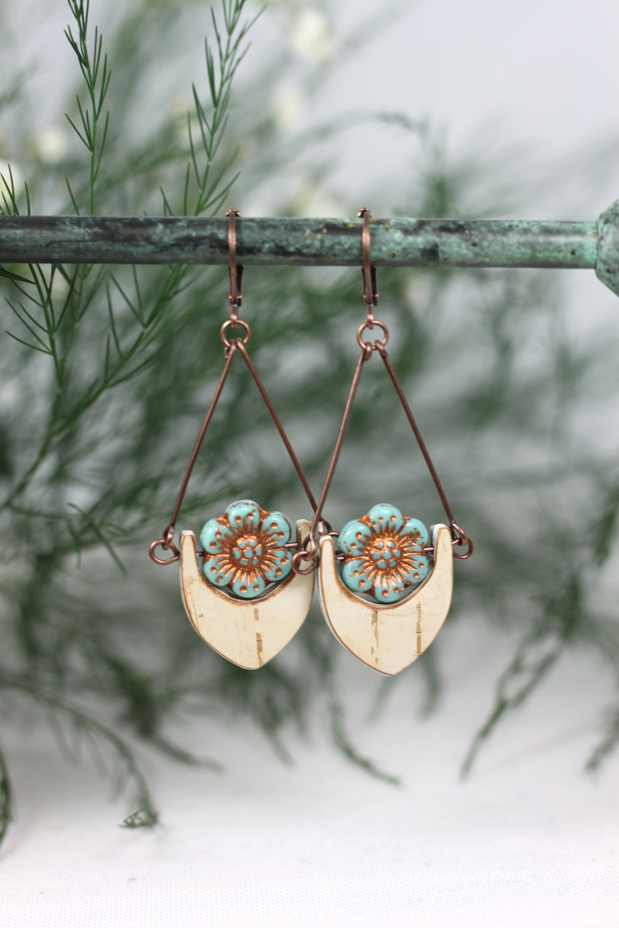 Birch Bark FLOWER Copper earrings Etsy