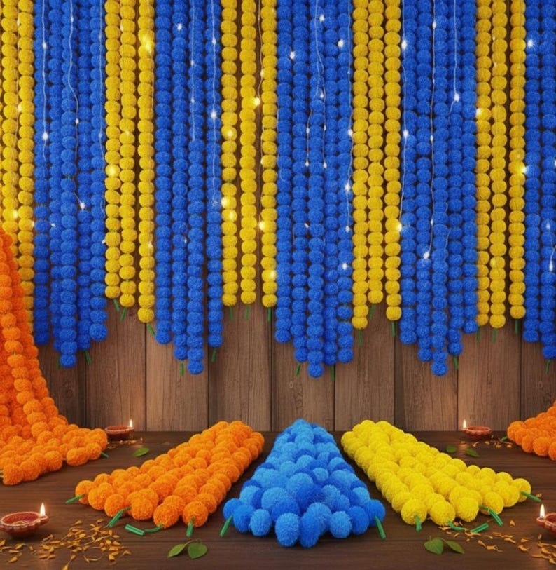 Künstliche Ringelblumengirlande (50 Stück): Indische Hochzeits-Mehndi-Dekoration, 1,5 m Bild 15