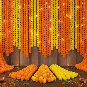 Künstliche Ringelblumengirlande (50 Stück): Indische Hochzeits-Mehndi-Dekoration, 1,5 m Bild 16