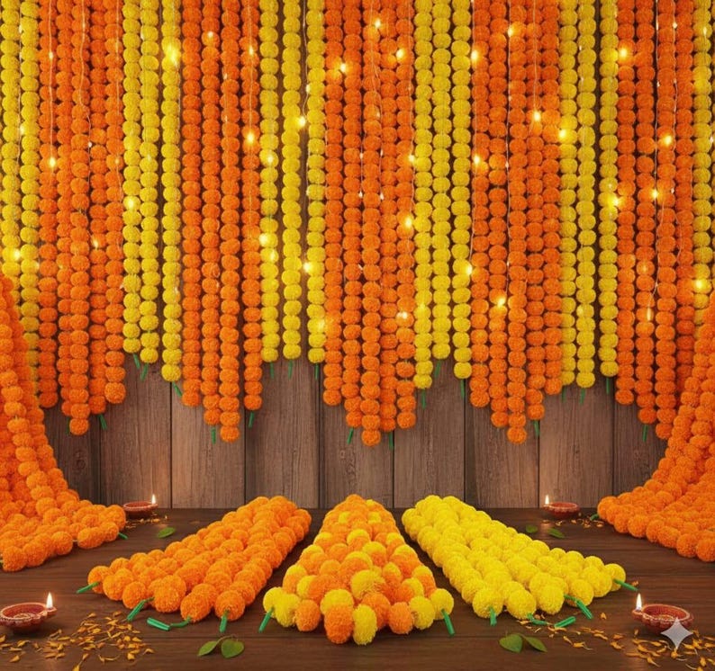 Künstliche Ringelblumengirlande (50 Stück): Indische Hochzeits-Mehndi-Dekoration, 1,5 m Bild 16