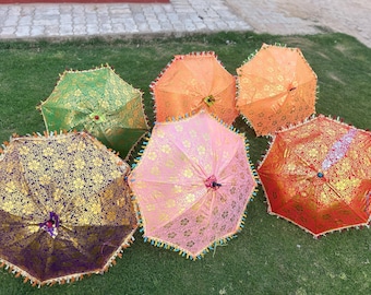 20 Pcs Indian Silk Umbrellas: Floral Mehndi Wedding Party Decor