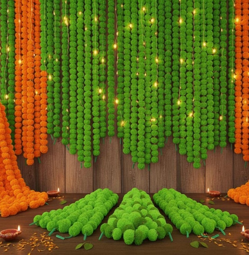 Künstliche Ringelblumengirlande (50 Stück): Indische Hochzeits-Mehndi-Dekoration, 1,5 m Bild 17