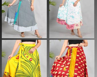 Handmade Silk Wrap Skirt: Reversible Sari, Boho Beach Skirt