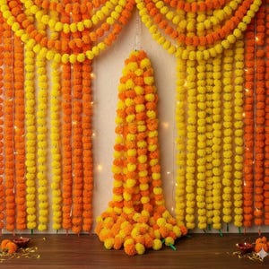 Artificial Marigold Garland: Indian Wedding Mehndi Decoration, 5 ft