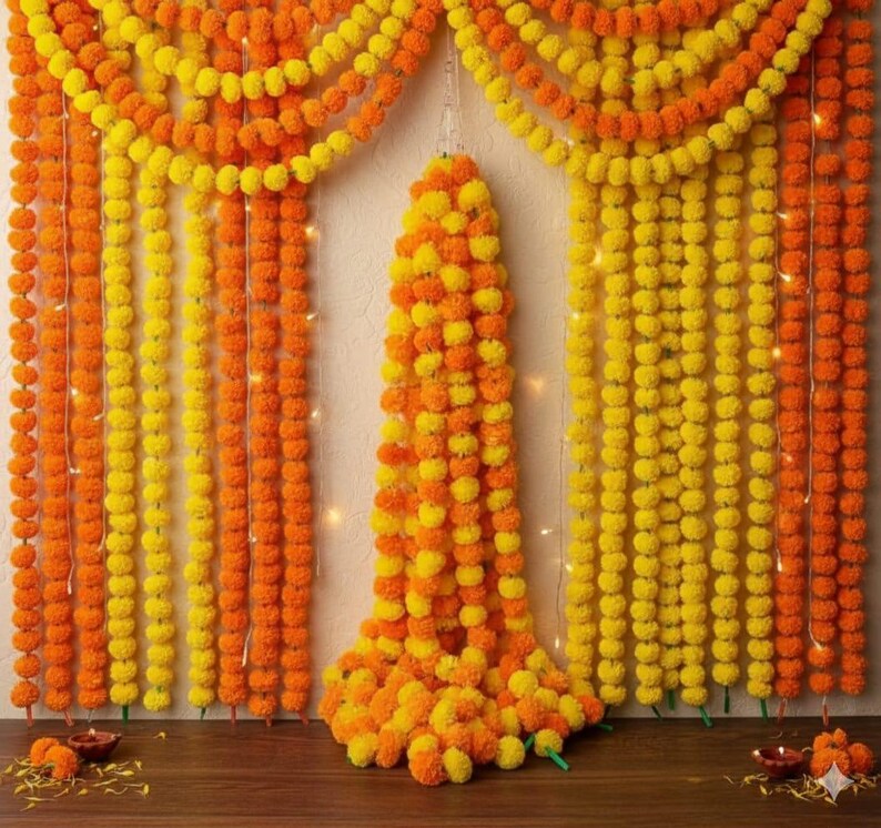 Künstliche Ringelblumengirlande (50 Stück): Indische Hochzeits-Mehndi-Dekoration, 1,5 m Bild 4