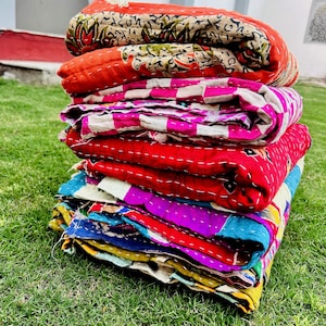 Kantha Quilt Handmade Throw Reversible Blanket Bedspread Cotton Fabric BOHEMIAN quilt