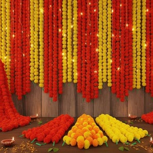 Künstliche Ringelblumengirlande (50 Stück): Indische Hochzeits-Mehndi-Dekoration, 1,5 m Bild 12