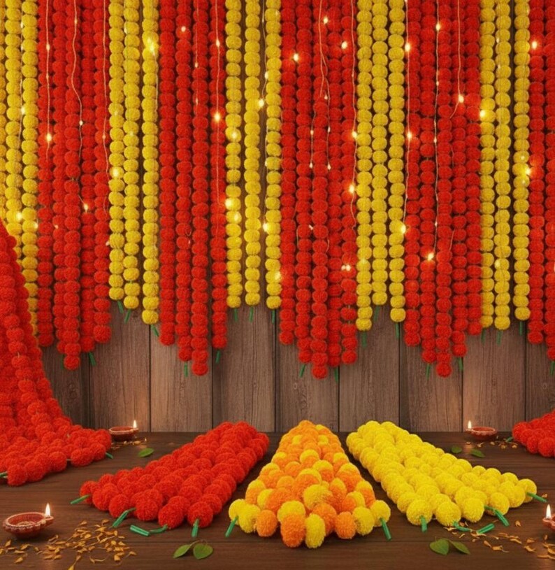 Künstliche Ringelblumengirlande (50 Stück): Indische Hochzeits-Mehndi-Dekoration, 1,5 m Bild 12
