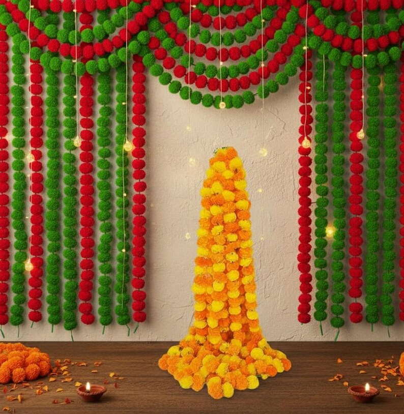 Künstliche Ringelblumengirlande (50 Stück): Indische Hochzeits-Mehndi-Dekoration, 1,5 m Bild 14