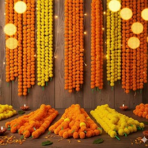 Künstliche Ringelblumengirlande (50 Stück): Indische Hochzeits-Mehndi-Dekoration, 1,5 m Bild 13
