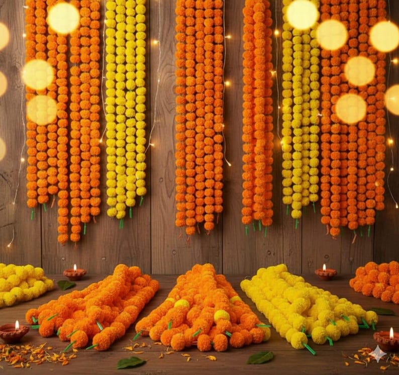 Künstliche Ringelblumengirlande (50 Stück): Indische Hochzeits-Mehndi-Dekoration, 1,5 m Bild 13