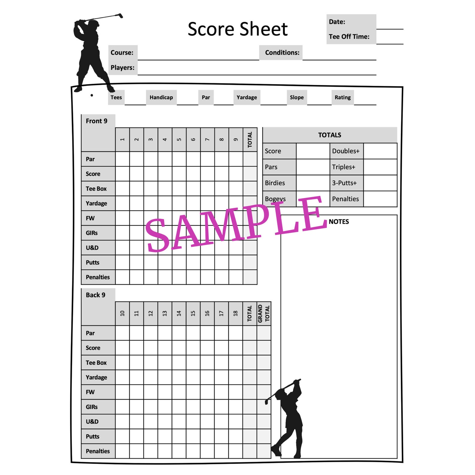 Golf Log Book Tracker Stats Score Distance PDF Printable Etsy