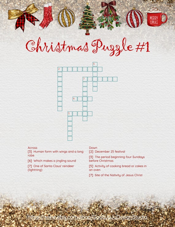 Christmas Crossword Puzzles Instant Digital Pdf Download Etsy