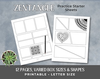 Zentangle Practice Sheets, 12 Pages Various Small Sizes and Shapes, Printable Letter Size Digital PDF, Art Supplies, Gift for Art Student