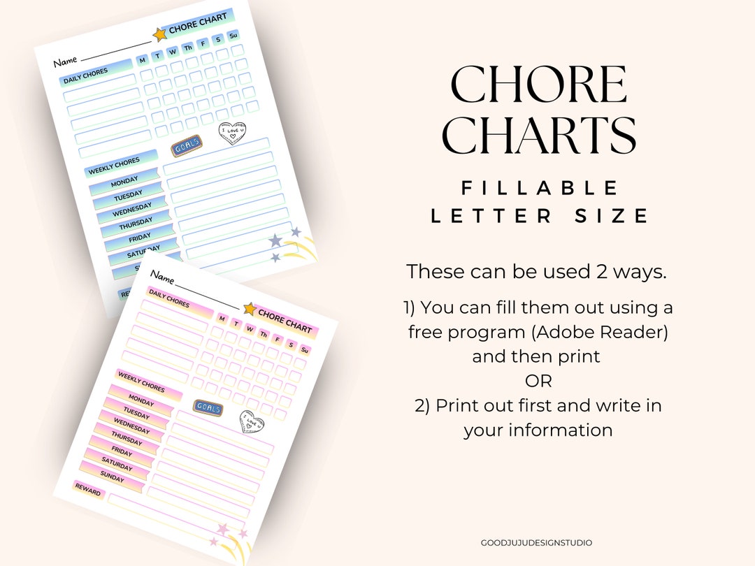 Chore Task Graph Fillable Chore Chart Kids Chore Chart Weekly Task Chart - Etsy México