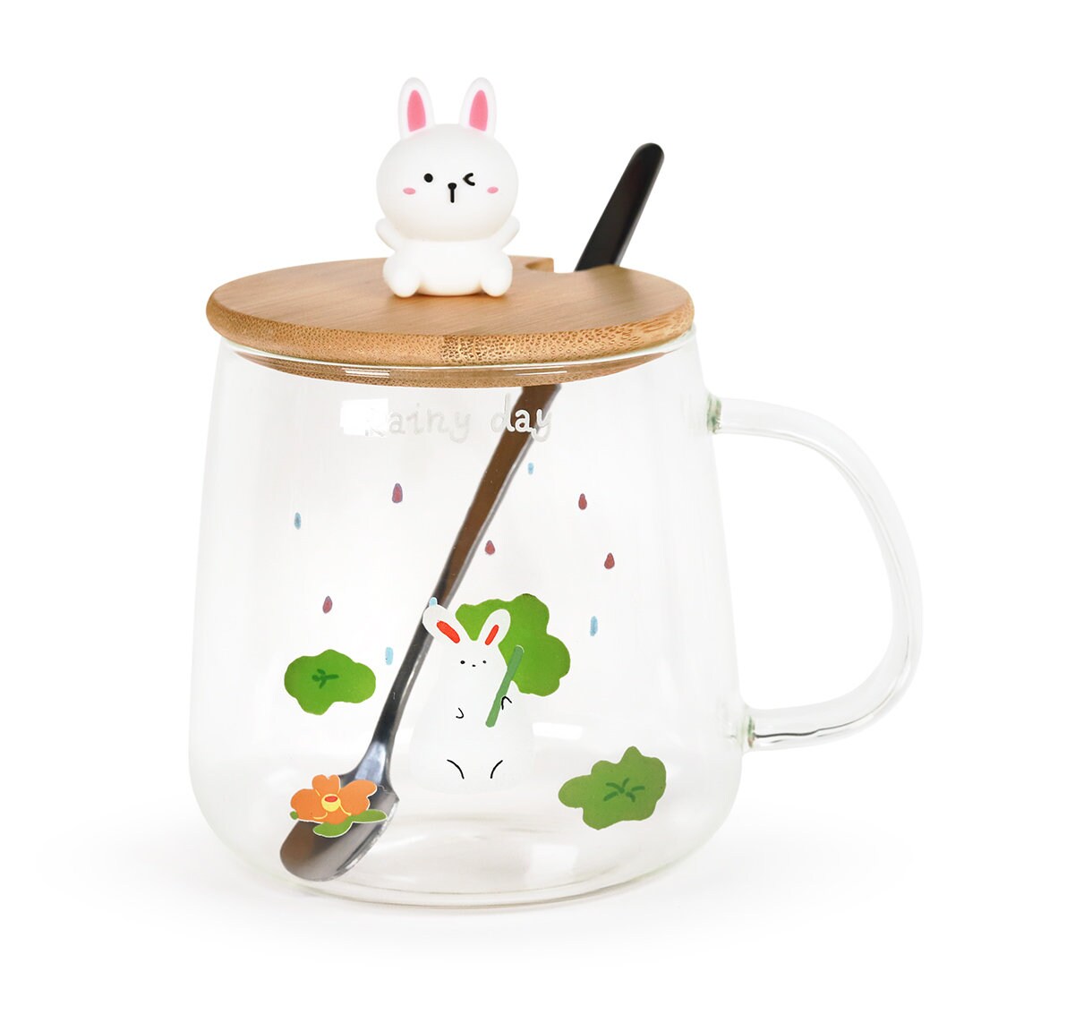 Cute Fruity Mug Glass Mug with Spoon and Wood Lid – GinkgoHome