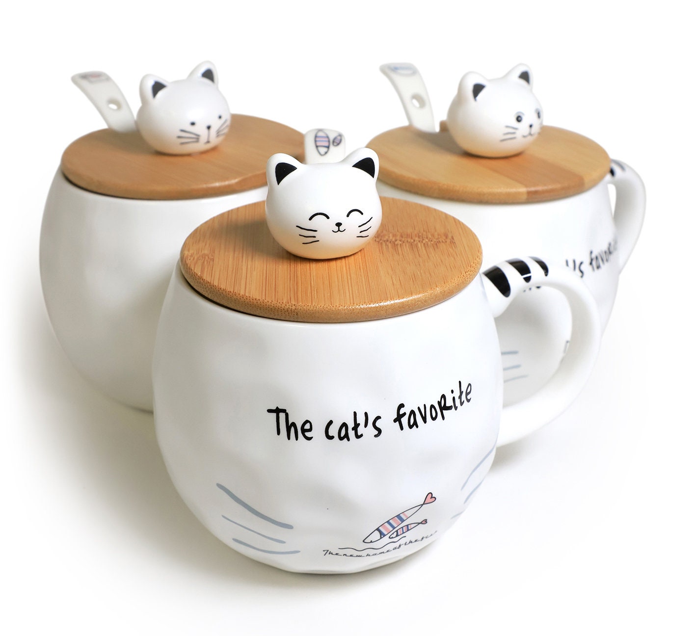 Cute Cat Ceramic Mugs With Spoons