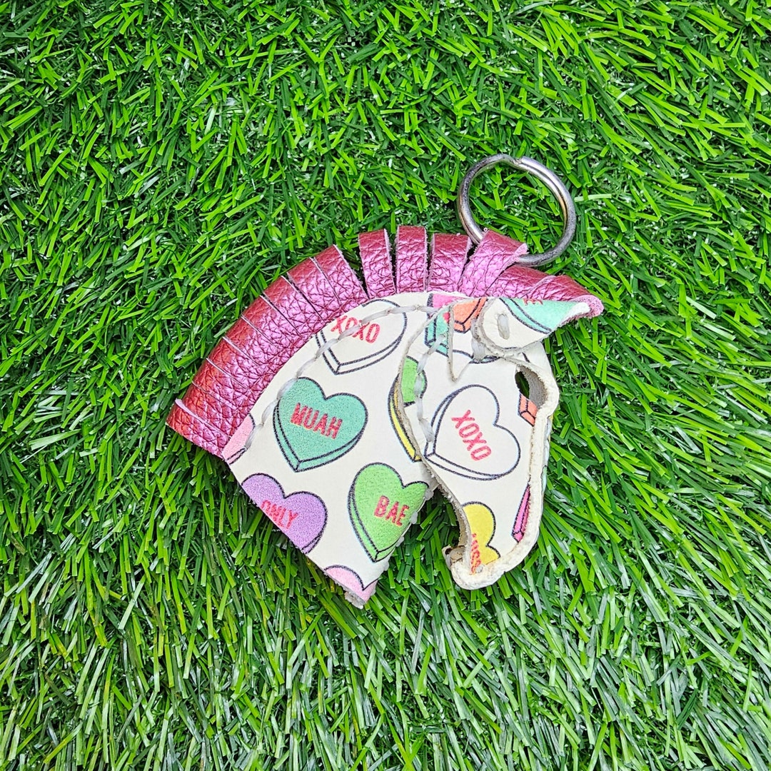 Leather Horse Keychain, Heart Equestrian Gifts for Women, Horse Lover