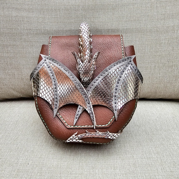 Silver Dragon, Leather Belt Pouch Bag, Medieval Bag  display picture 1