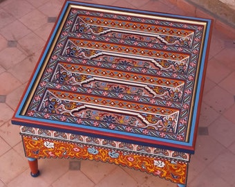 Hand-Painted Wood table, Moroccan Table Set: Durable and Versatile Dining table, large dining wood table, Sufisticated wood Table