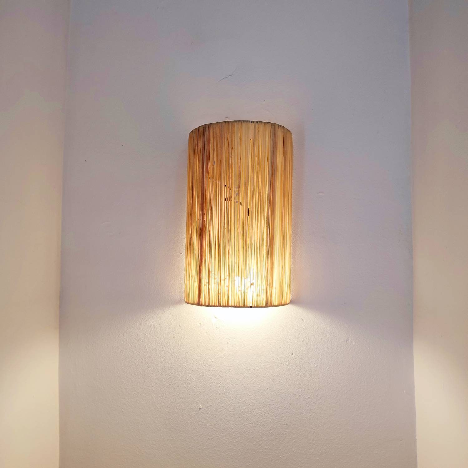 Set for 2 Handwoven Raffia Ratan Scone Wall Light Add Etsy Australia