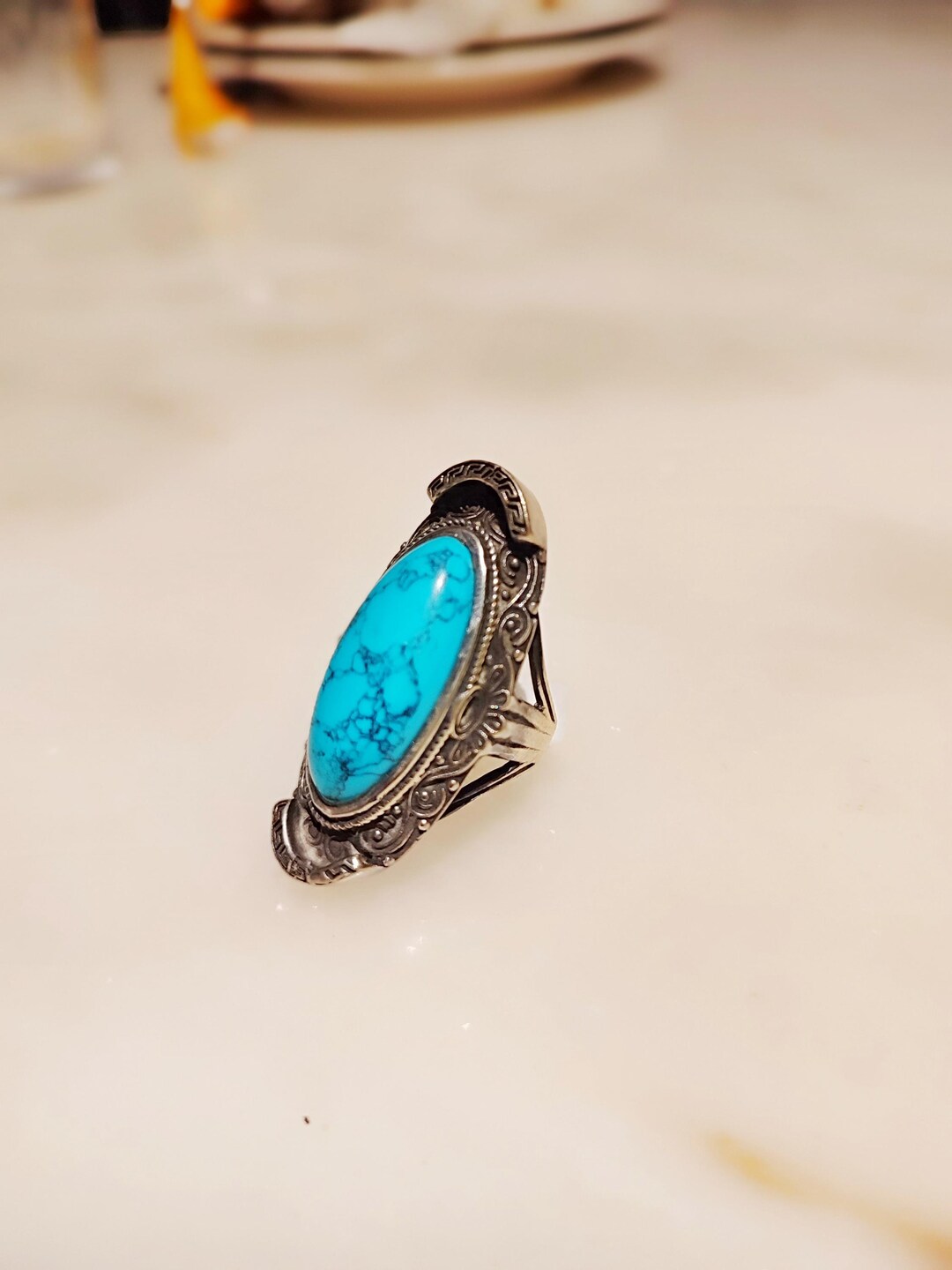 Bague Berbère En Argent 925 Et Turquoise - Modèle BA-AR-404-C, Taille 58 - Neuf Avec étiquettes