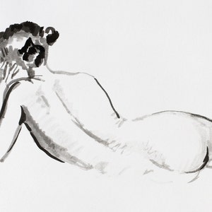 Young Model in the bed, print from watercolor original