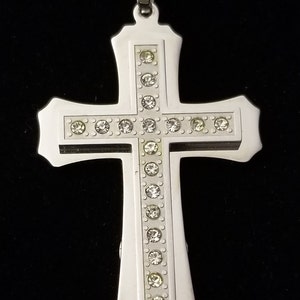 Cubic Zirconia Cross Pendant: Silver Tone Stainless Steel