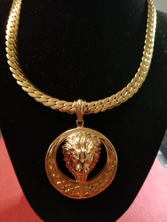 Gold Chain W/lion Head Pendant - Etsy 