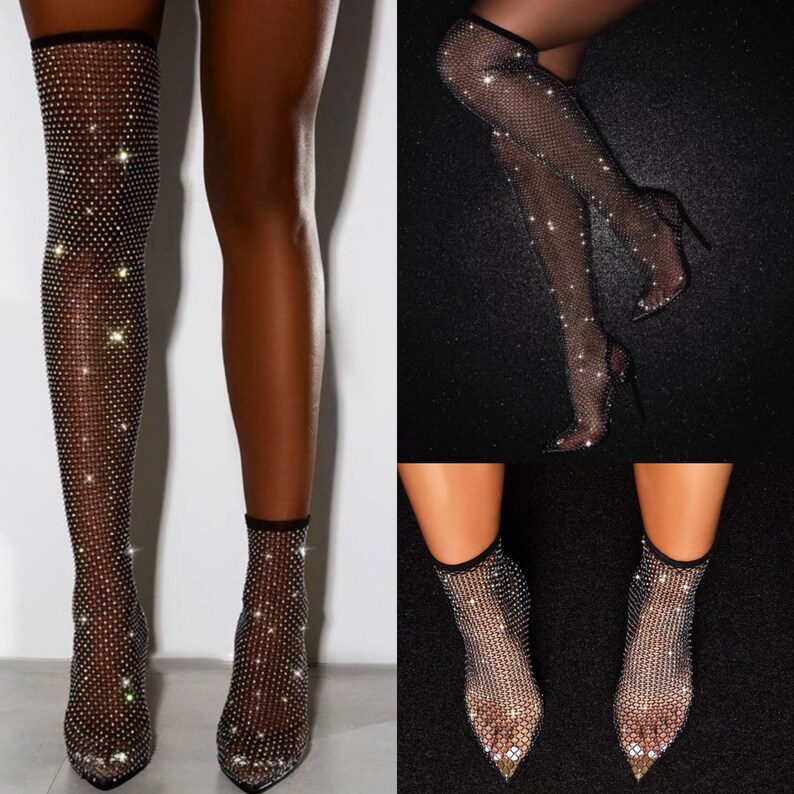Sexy Thigh high stiletto ankle sparkle rhinestone Etsy