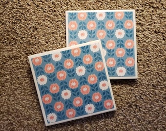 Drink Coaster, Tile Coaster, Floral Coaster